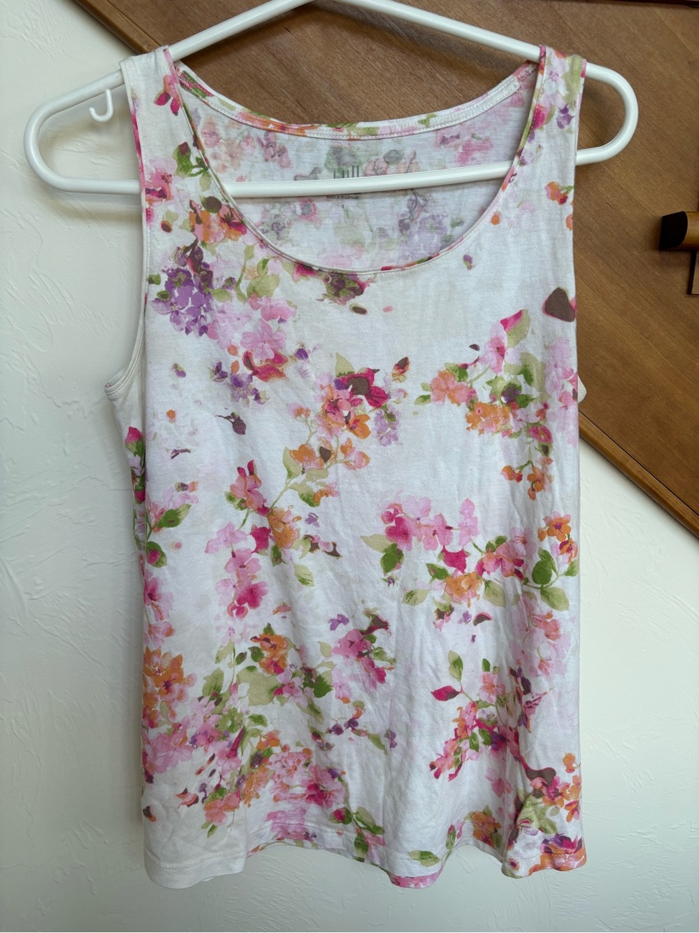 Womens Soft Beautiful Floral Scoop Neck Tank Top - Pink & Green
